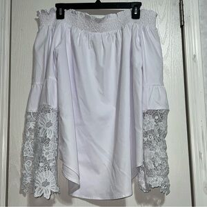 Off shoulder white lace blouse